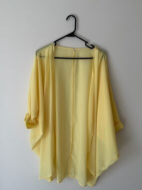 Light Yellow Sheer Beach Summer Kimono Cover-Up Womens Medium